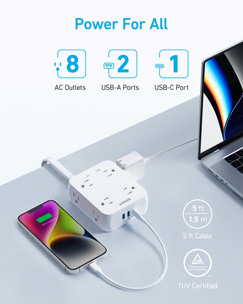 Anker 341 USB Power Strip 11 In 1 Compact Hub With 8 AC Outlets And USB C Port For Desks by Anker