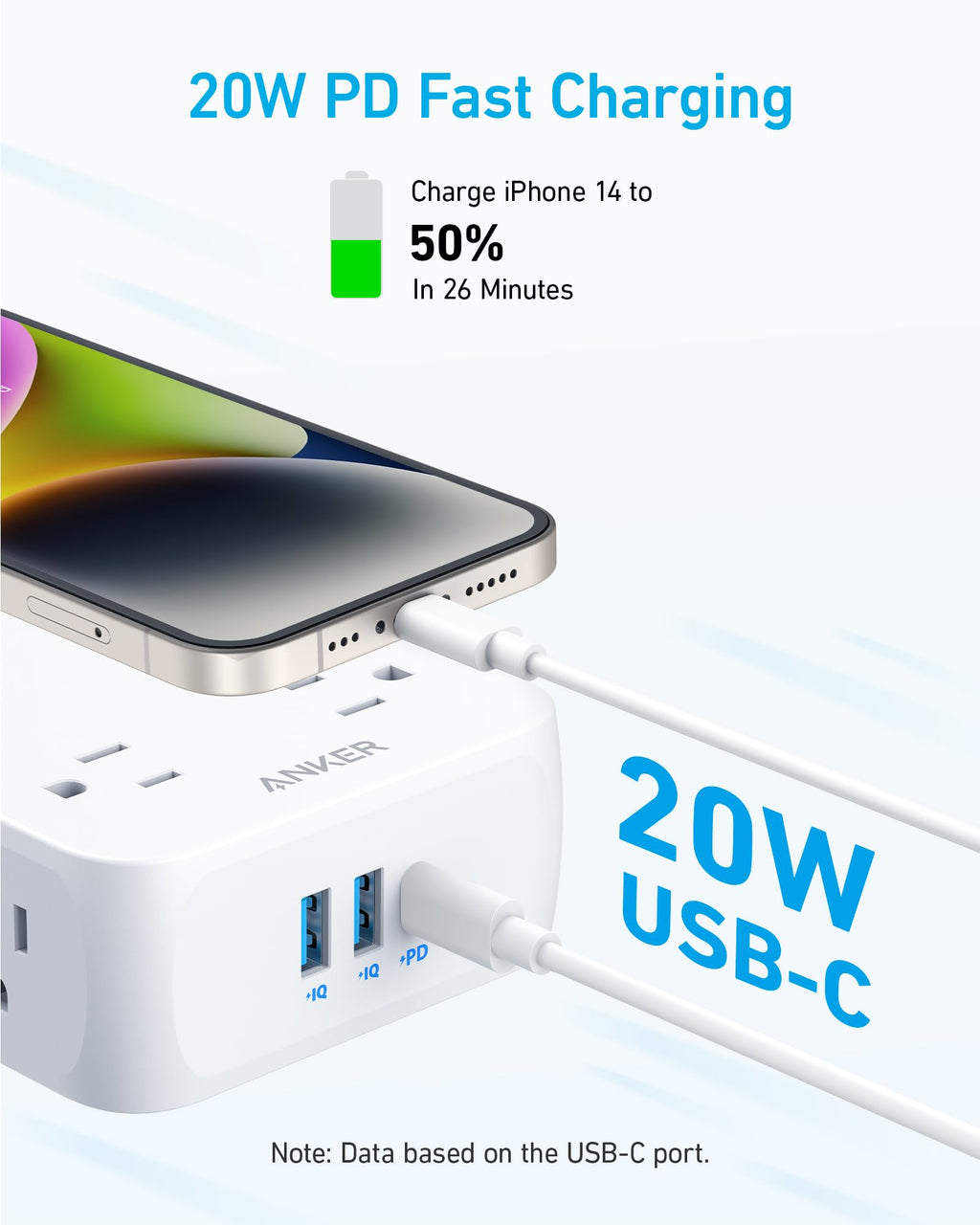 Anker 341 USB Power Strip 11 In 1 Compact Hub With 8 AC Outlets And USB C Port For Desks by Anker