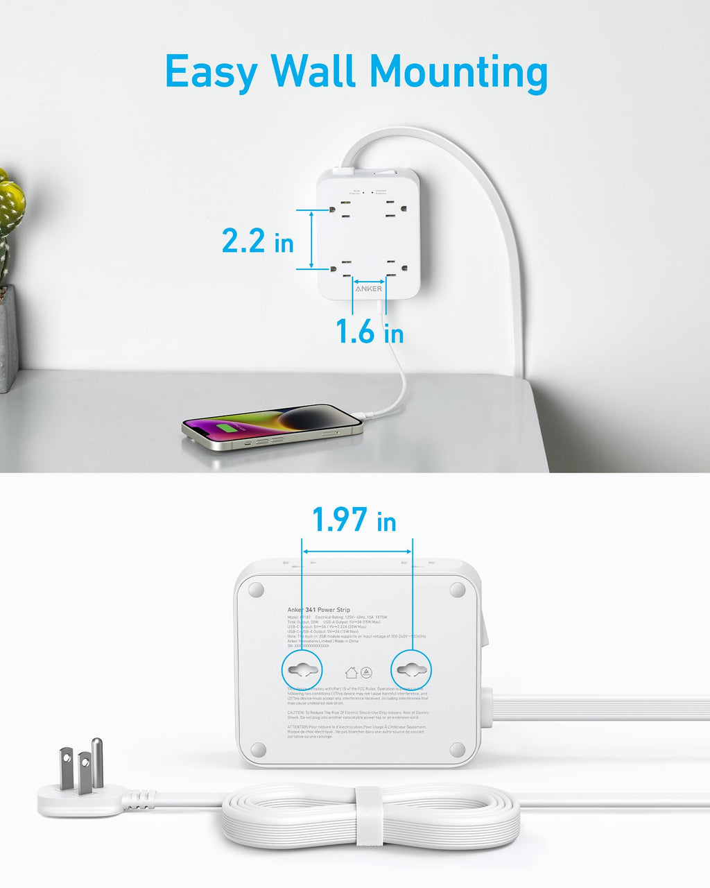 Anker 341 USB Power Strip 11 In 1 Compact Hub With 8 AC Outlets And USB C Port For Desks by Anker
