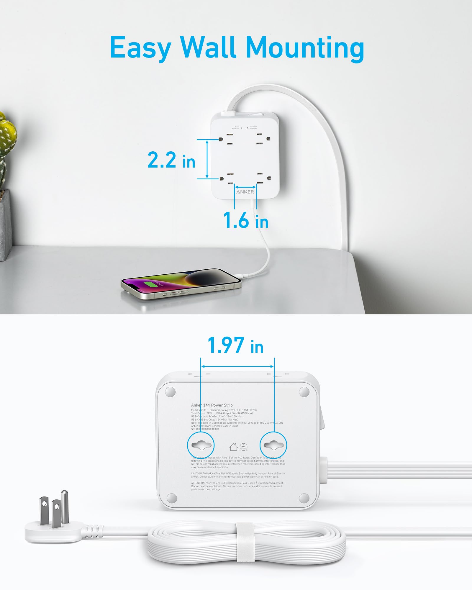 Anker 341 USB Power Strip 11 In 1 Compact Hub With 8 AC Outlets And USB C Port For Desks by Anker