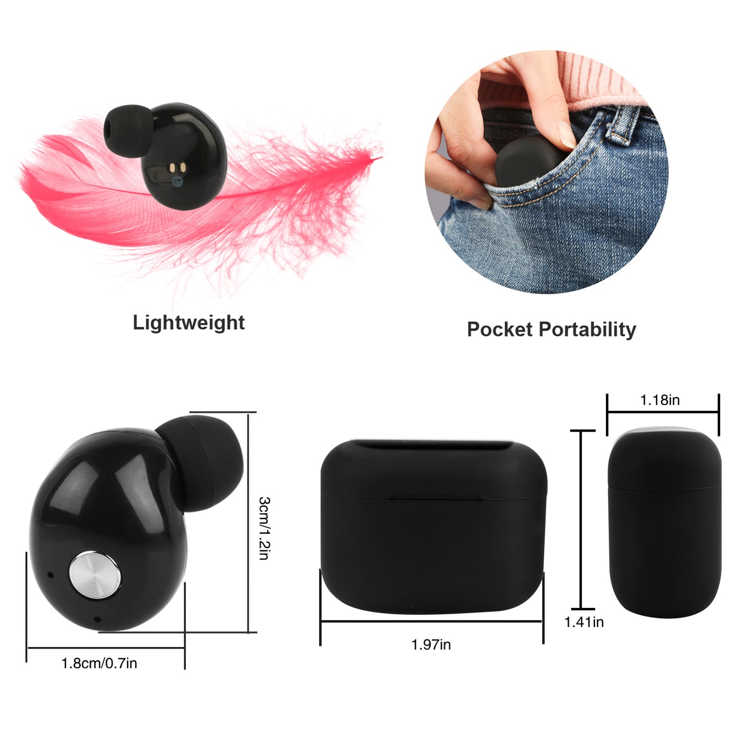 TWS True Wireless V4.2 Earbuds IPX4 In-ear Stereo Earphone Hands-free Deep Bass Earpiece With Mic Magnetic Charging Case 30Hrs Single Earbud Work Time Driving Business by Tech-Home Store
