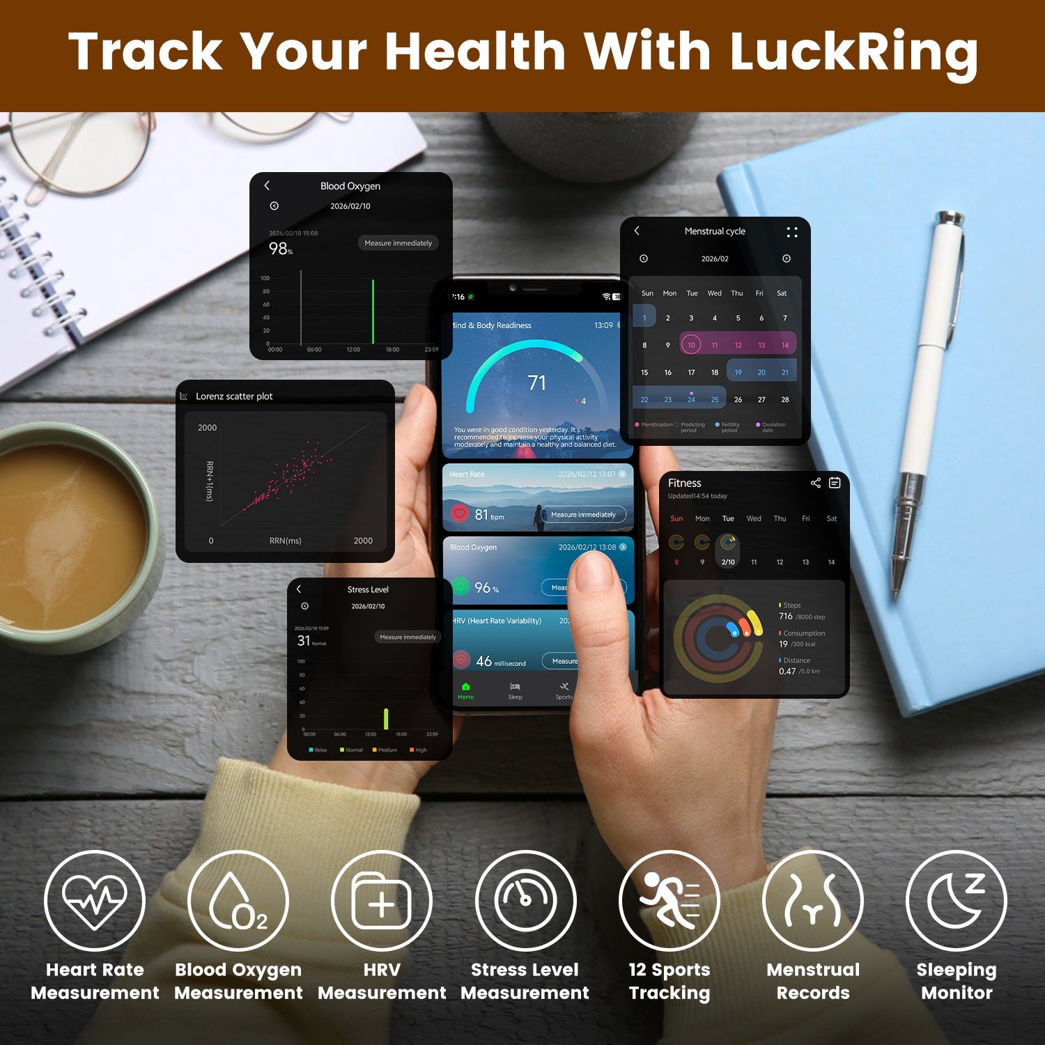 PulseForge Smart Ring Health Tracker - Round the Clock Heart Rate Sleep SpO2 HRV Stress Monitoring with Charging Case by Tech-Home Store