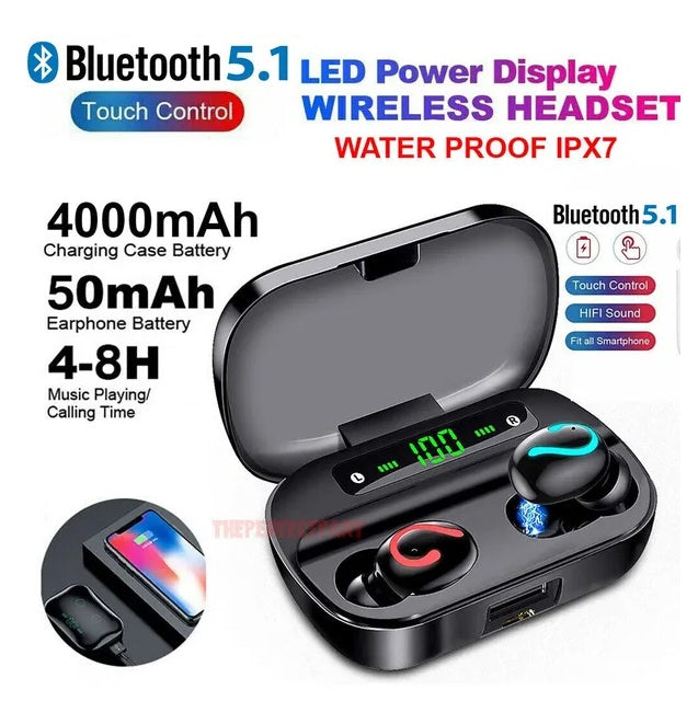 Bluetooth 5.1 Headset TWS Wireless Earphones Mini Earbuds Stereo Headphones IPX7 by Tech-Home Store
