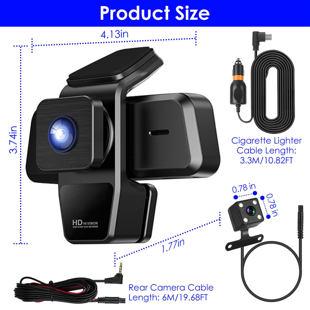 1080P FHD 3 Channel WiFi Dash Cam 170 Degree Wide Angle Triple Car Camera With IR Night G Sensor Motion Detection Loop Recording App Control Support 128G Max by Tech-Home Store