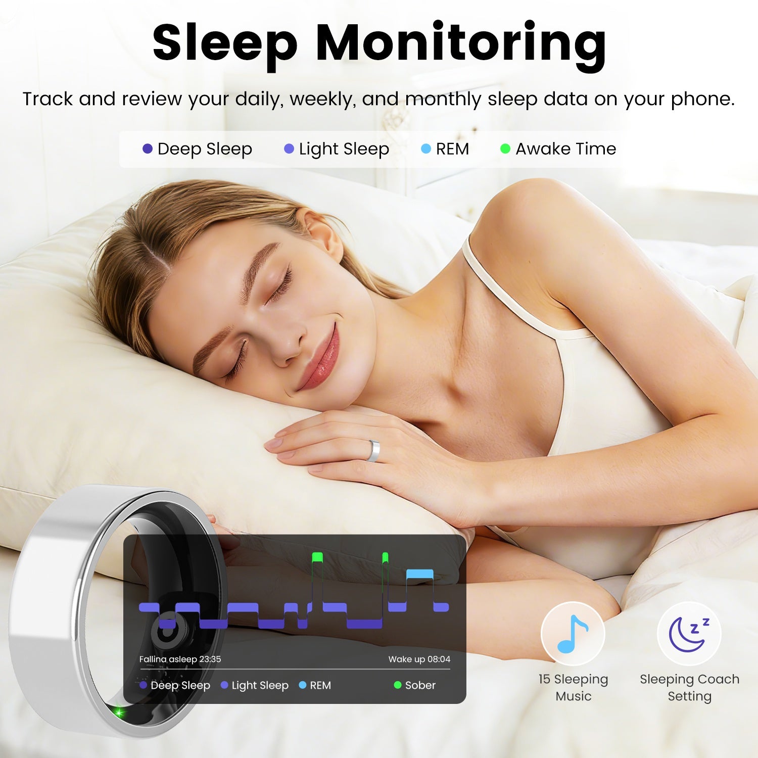 Smart Ring Health Tracker Fitness Sleep Stress HRV Tracker With Charging Case by Tech-Home Store