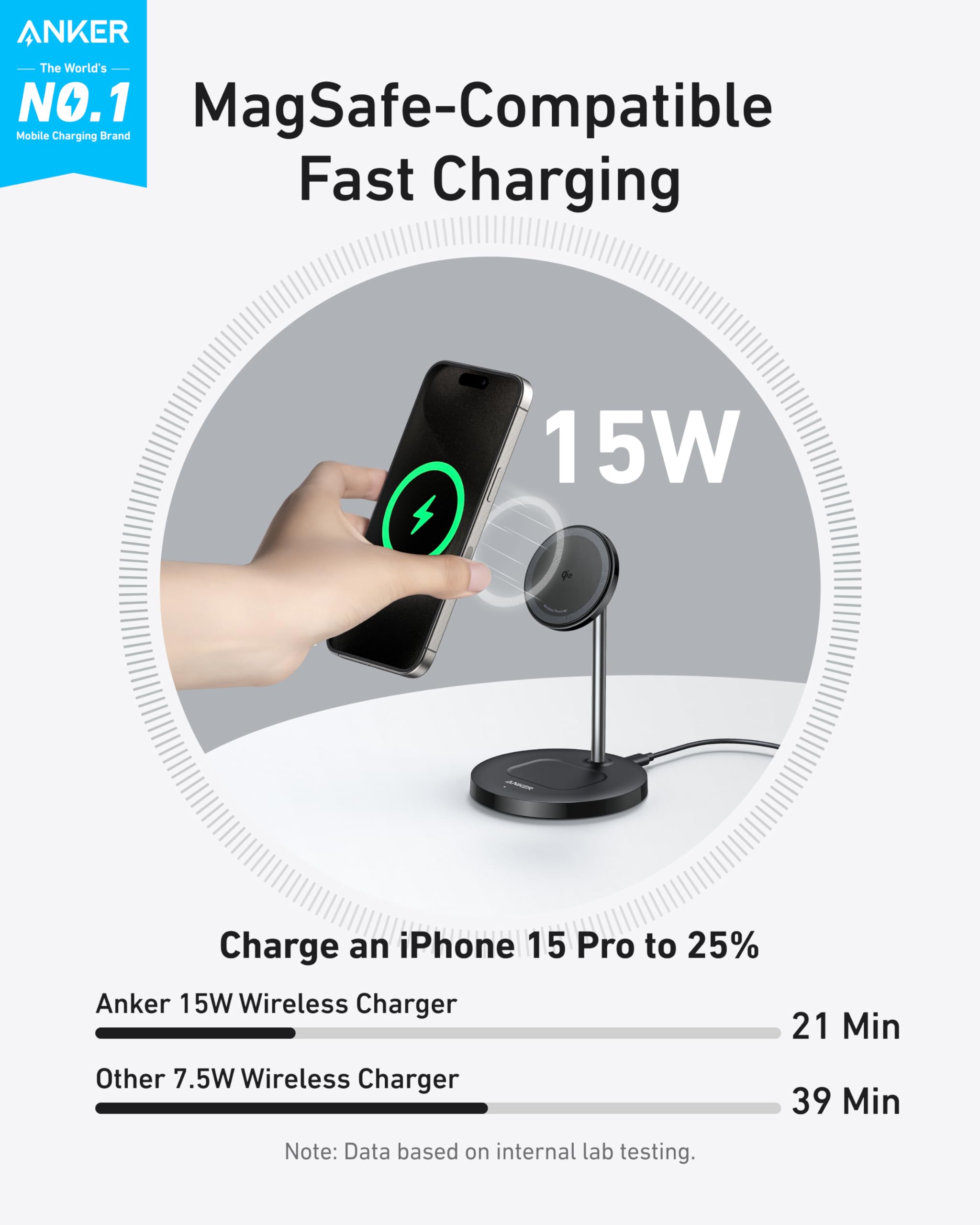 Anker MagGo Wireless Charger 2-in-1 Stand BOA - Fast MagSafe Charging for iPhone 15 Pro and Earbuds by Anker