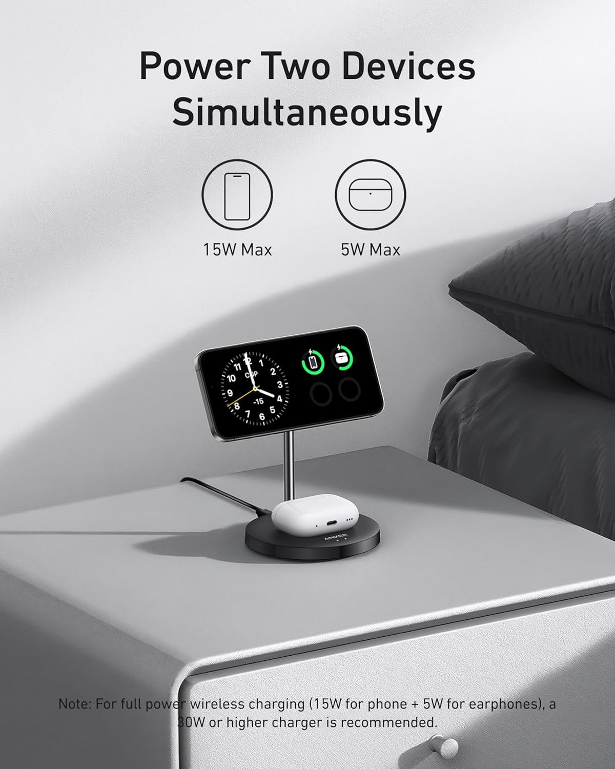 Anker MagGo Wireless Charger 2-in-1 Stand BOA - Fast MagSafe Charging for iPhone 15 Pro and Earbuds by Anker