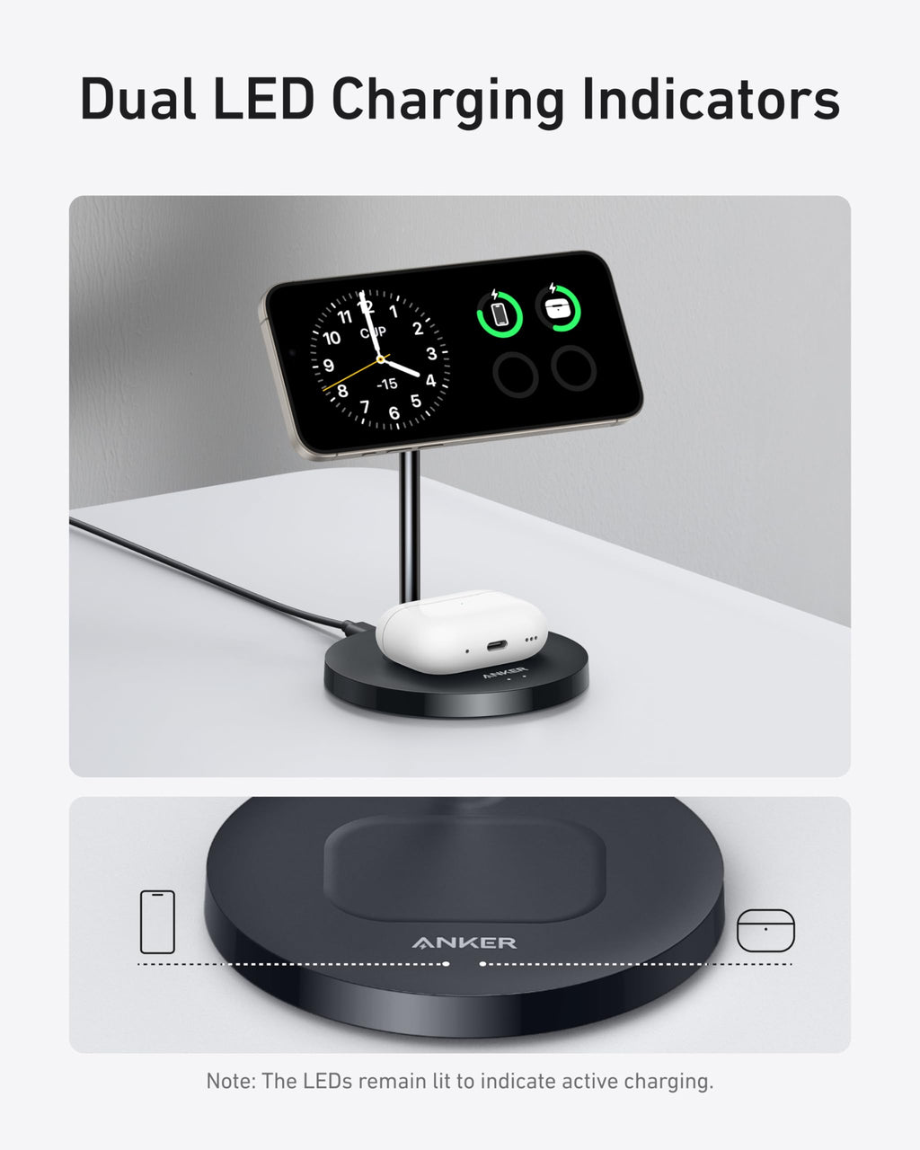 Anker MagGo Wireless Charger 2-in-1 Stand BOA - Fast MagSafe Charging for iPhone 15 Pro and Earbuds by Anker