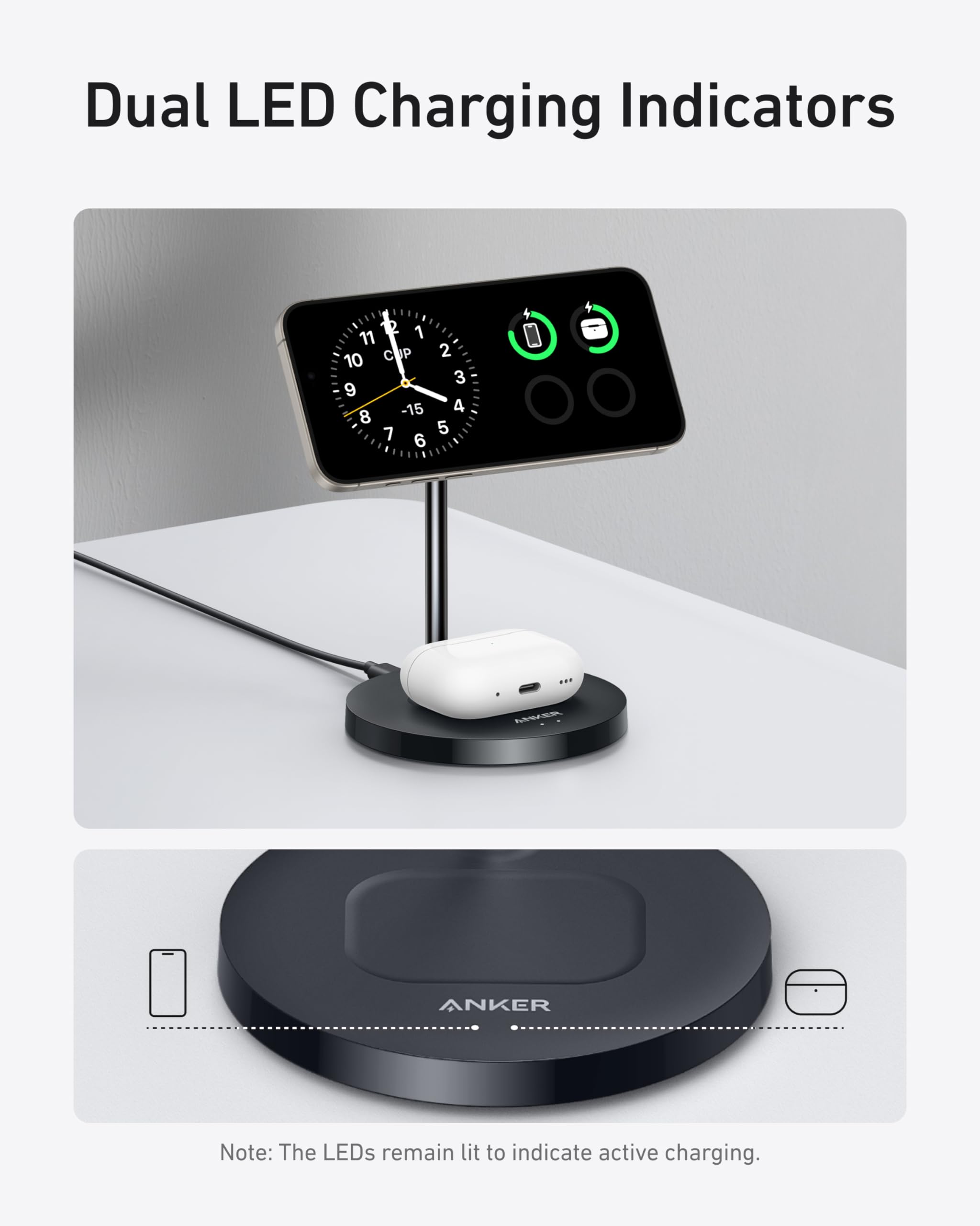 Anker MagGo Wireless Charger 2-in-1 Stand BOA - Fast MagSafe Charging for iPhone 15 Pro and Earbuds by Anker