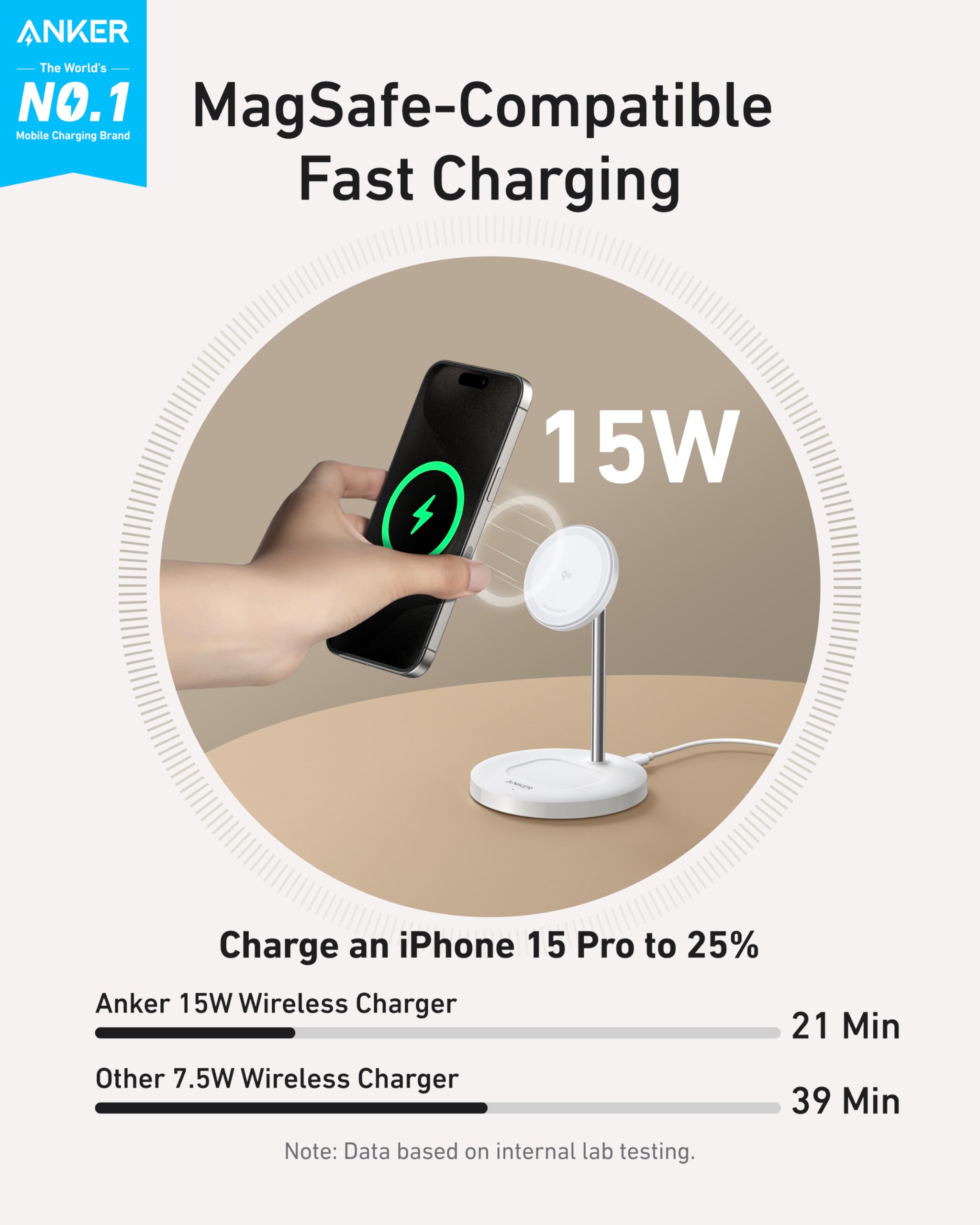 Anker MagGo Wireless Charger 2-in-1 Stand BOA - Fast MagSafe Charging for iPhone 15 Pro and Earbuds by Anker