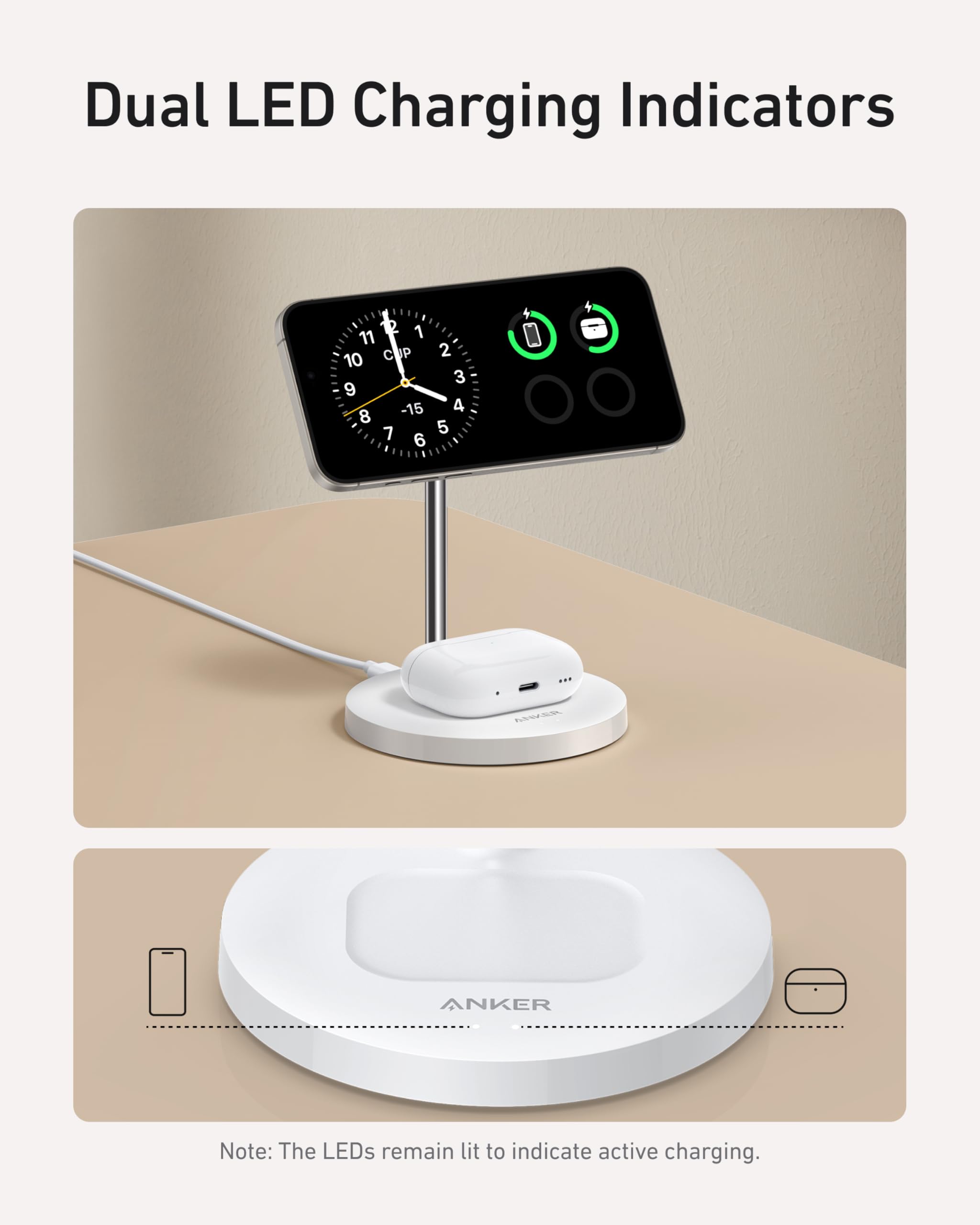 Anker MagGo Wireless Charger 2-in-1 Stand BOA - Fast MagSafe Charging for iPhone 15 Pro and Earbuds by Anker