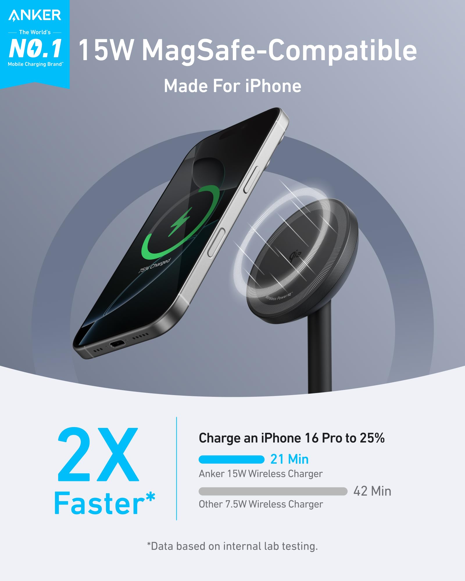 Anker MagGo Wireless Charger Stand - 15W MagSafe Charging With Built-In Stand And Included Adapter And Cable by Anker