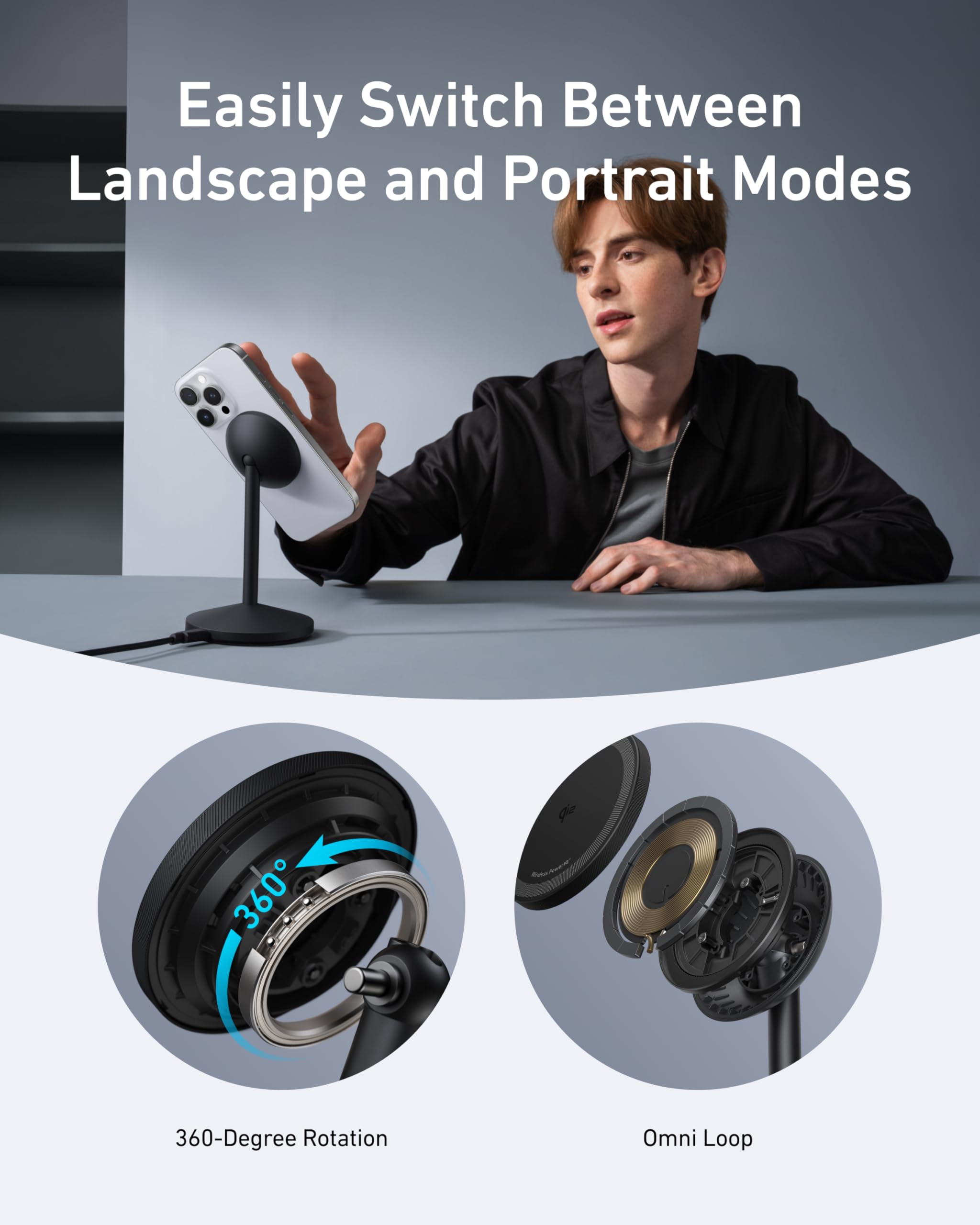 Anker MagGo Wireless Charger Stand - 15W MagSafe Charging With Built-In Stand And Included Adapter And Cable by Anker