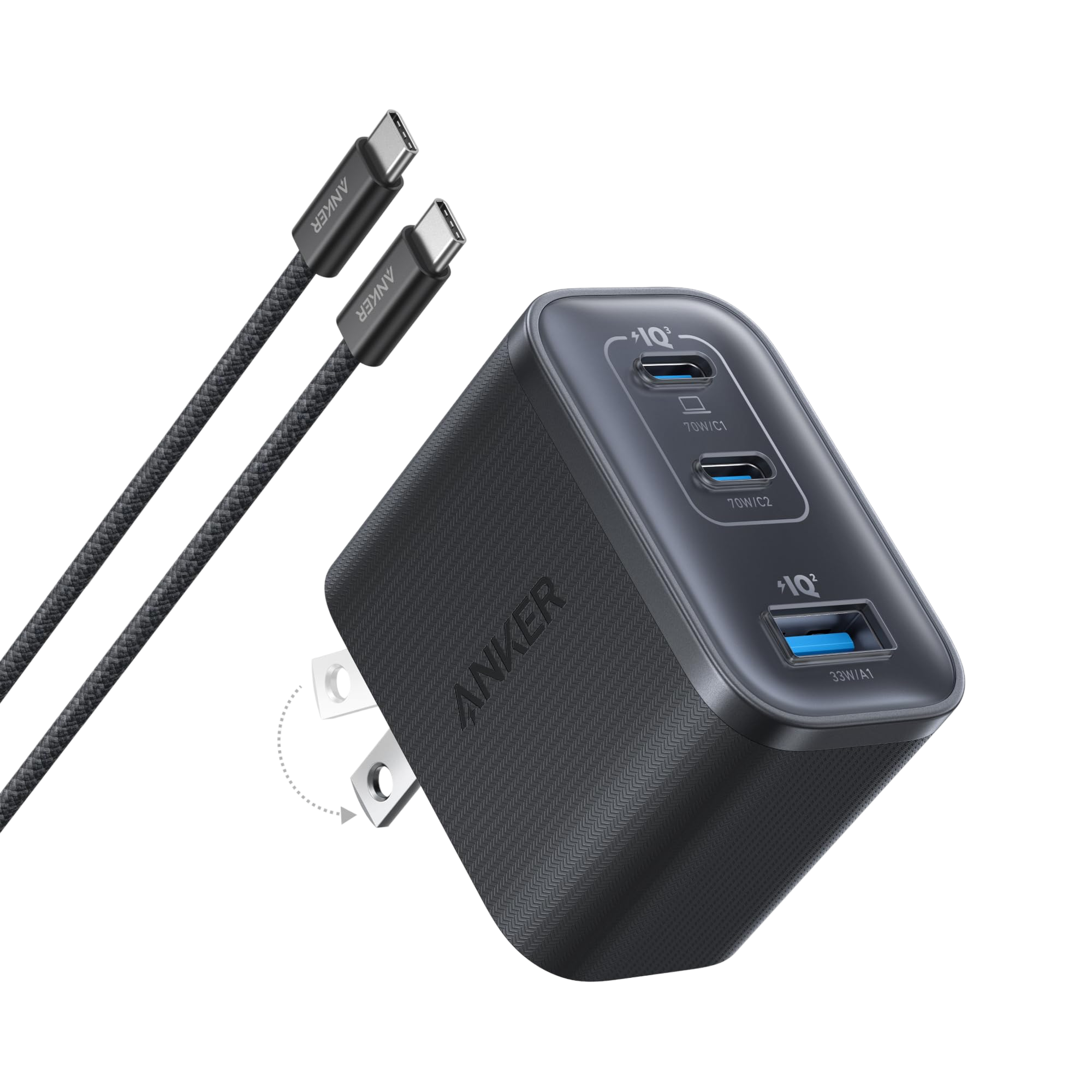 Anker Nano Charger 70W 3-Port - Ultra-Compact Fast USB-C Power for MacBook Pro and On the Go by Anker