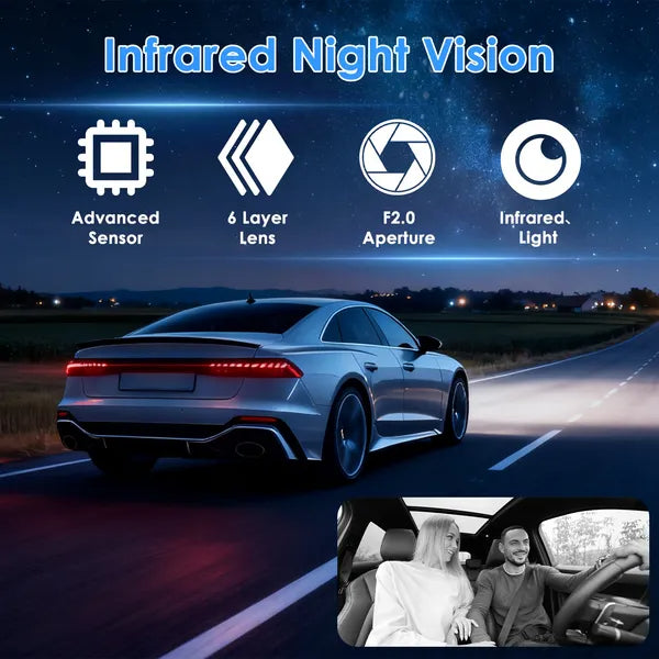 WiFi FHD 1080P 3 Channel Car Dash Cam Front Rear Inside With 32G MMC Card Motion Detection Loop Recording Infrared Night Vision Surveillance Car Camera With App Control by Tech-Home Store