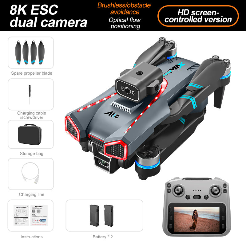 A18 MAX Drone] High-definition Electrically Adjustable Dual Cameras, Equipped With A 4.5-inch Screen, Obstacle Avoidance Function, 360-degree Roll, Foldable Design, Dual Batteries | Brushless Motor, G by Tech-Home Store