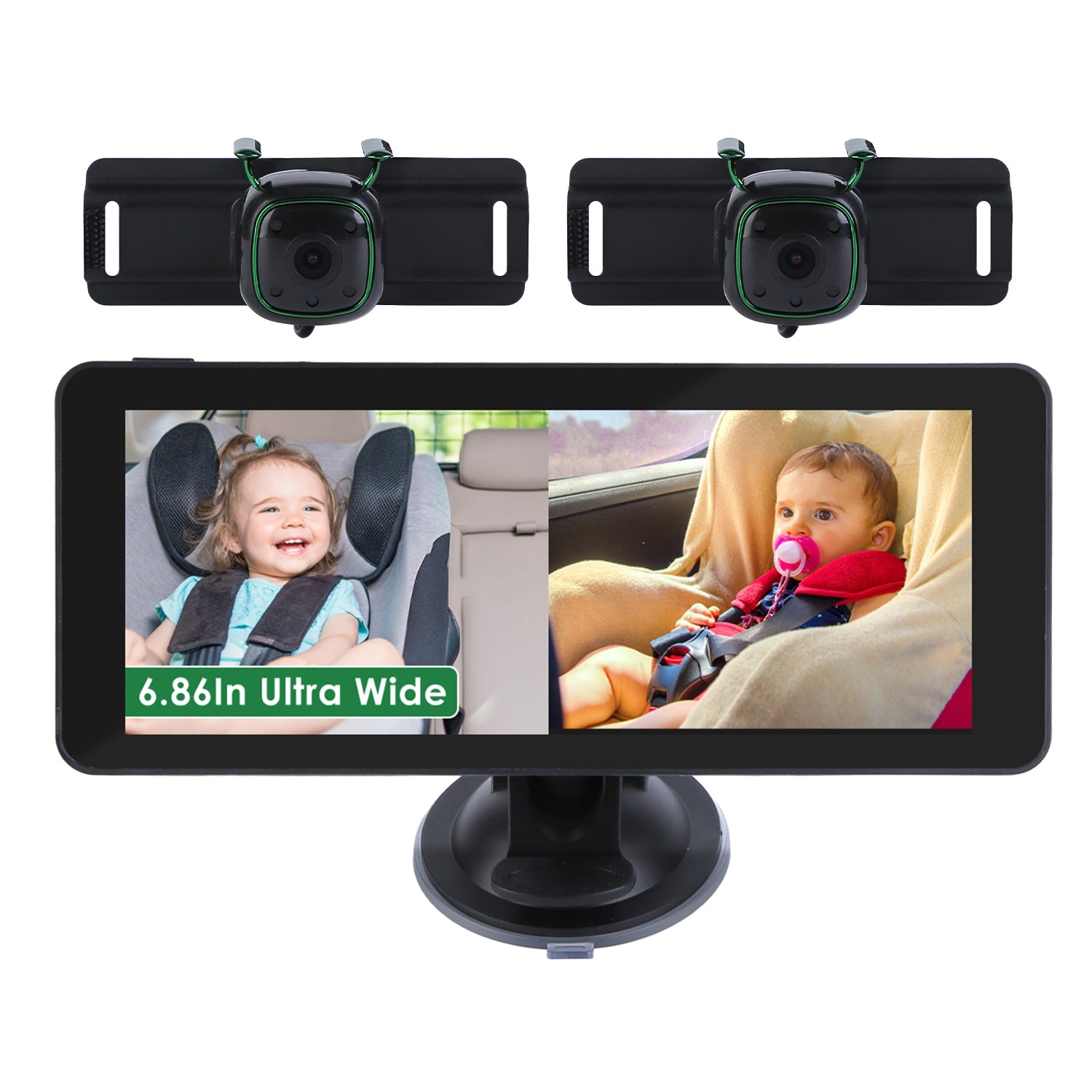1080P Baby Car Camera For 2 Kids Dual Channel Car Baby Monitor Rear Facing Car Seat Camera With 120Degree Wide View 6.86In HD Split Screen Night Vision by Tech-Home Store