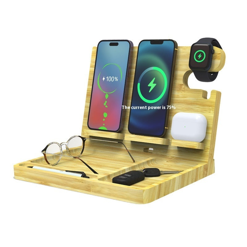 Multifunctional Bamboo Wireless Charger Bracket by Tech-Home Store
