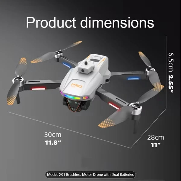 New Foldable Quadcopter Drone X01 Features: 4.5-inch Independent Display Screen Triple Cameras USB Charging Remote Controller Motorized Adjustable Camera Real-time Screen Image Transmission 360° by Tech-Home Store