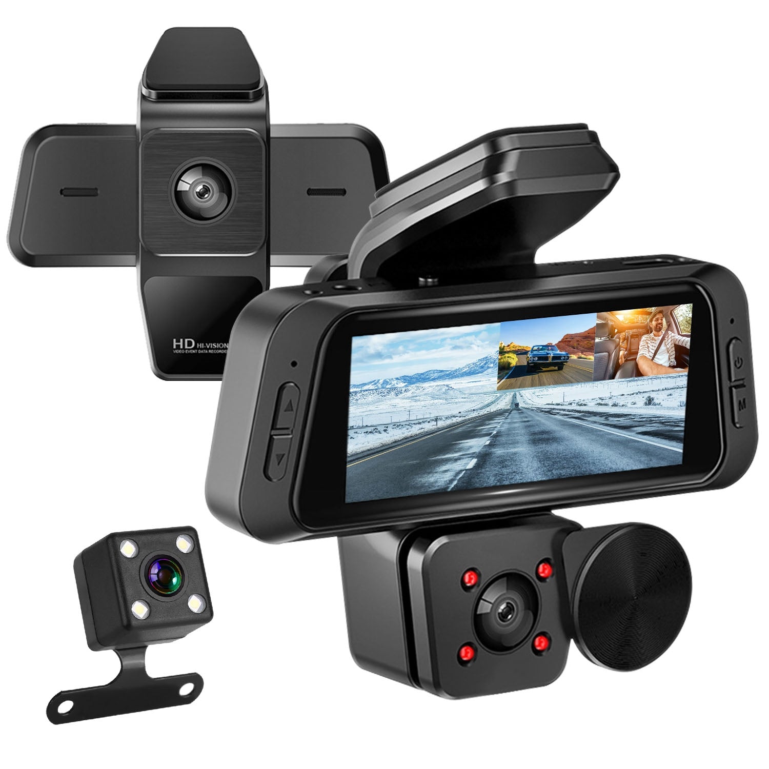 1080P FHD 3 Channel WiFi Dash Cam 170 Degree Wide Angle Triple Car Camera With IR Night G Sensor Motion Detection Loop Recording App Control Support 128G Max by Tech-Home Store