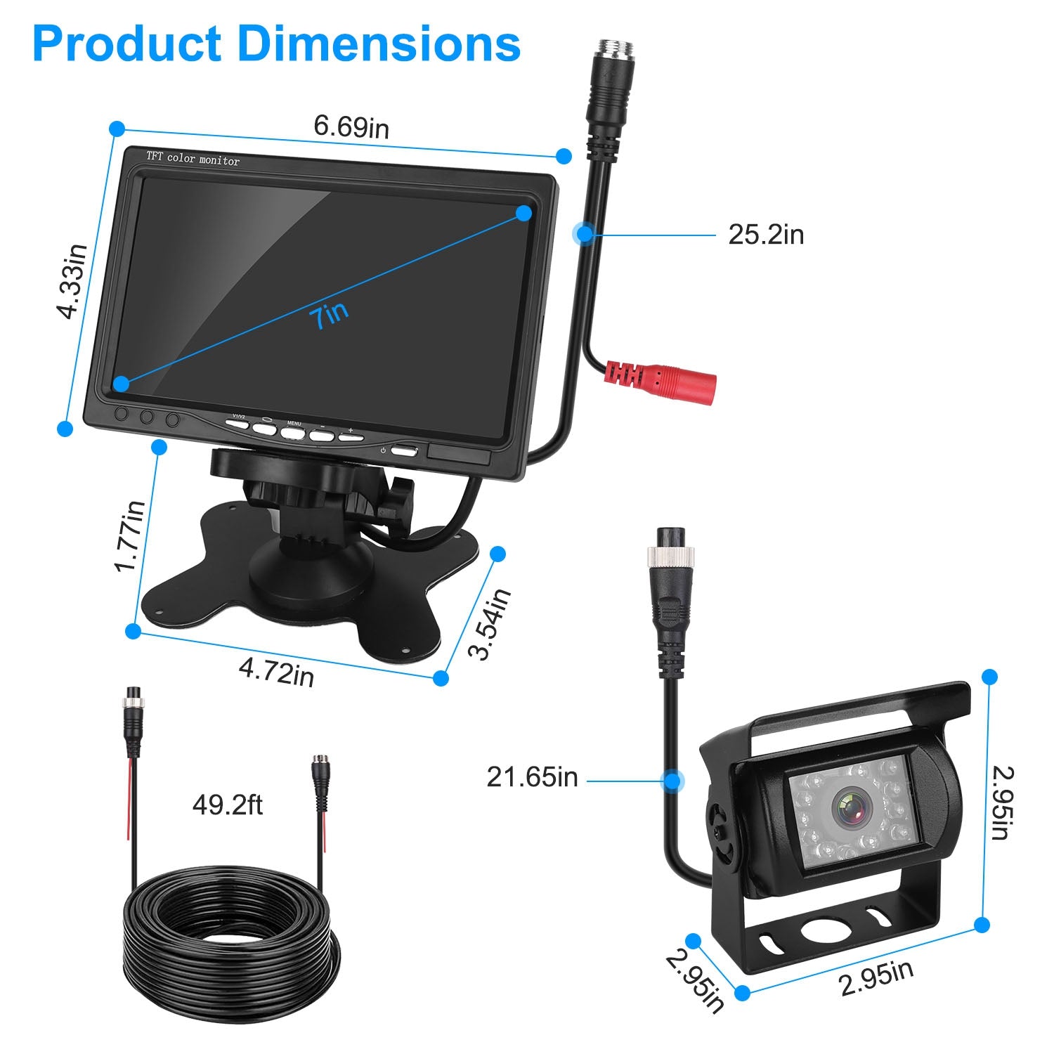 7In Screen Backup Camera System Vehicle Rear View Monitor Kit IP67 Waterproof Car Parking Reverse System With Night Vision For Car Trunk Van SUV by Tech-Home Store