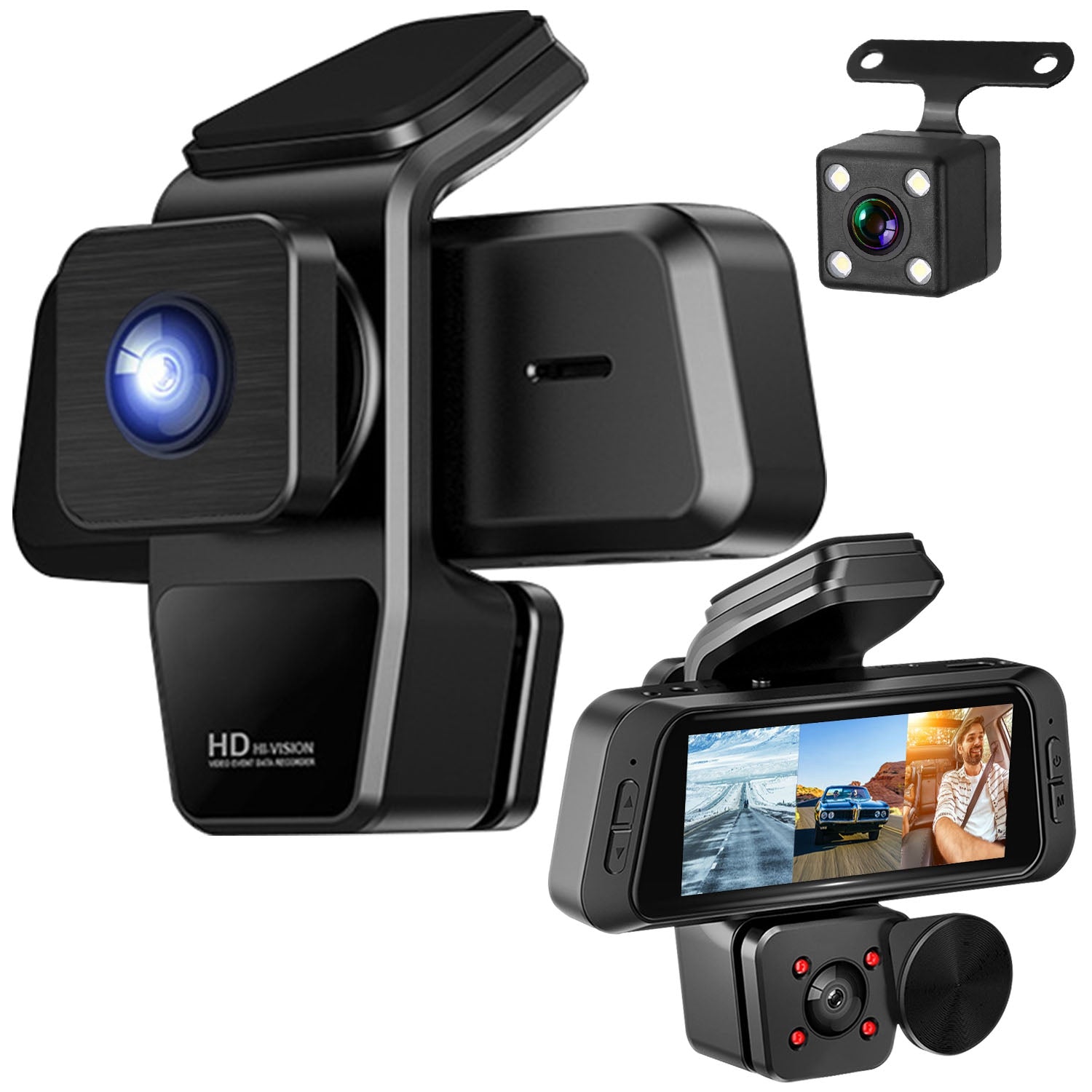 1080P FHD 3 Channel WiFi Dash Cam 170 Degree Wide Angle Triple Car Camera With IR Night G Sensor Motion Detection Loop Recording App Control Support 128G Max by Tech-Home Store