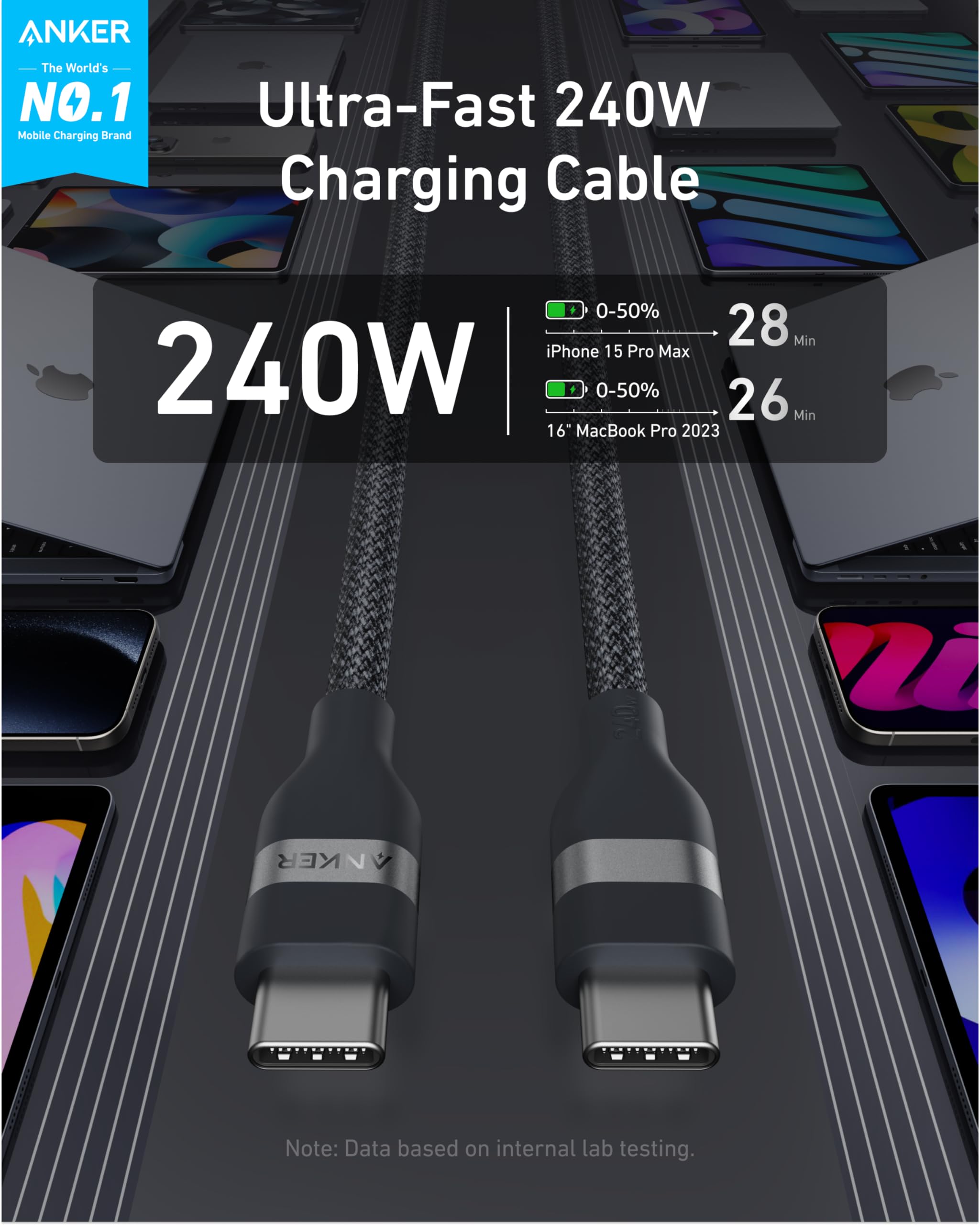 Anker USB-C To USB-C Cable 240W Upcycled Braided - Ultra Fast Charging For Laptops And Phones by Anker