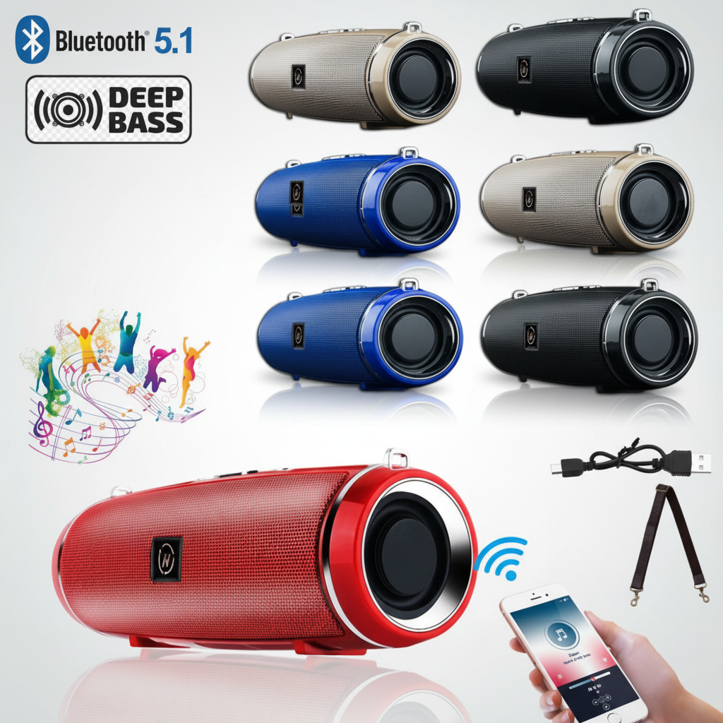 Bluetooth 5.1 Waterproof IPX7 Outdoor Speaker USB TF Strap Loud Bass 6W by Tech-Home Store