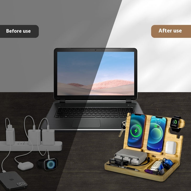 Multifunctional Bamboo Wireless Charger Bracket by Tech-Home Store