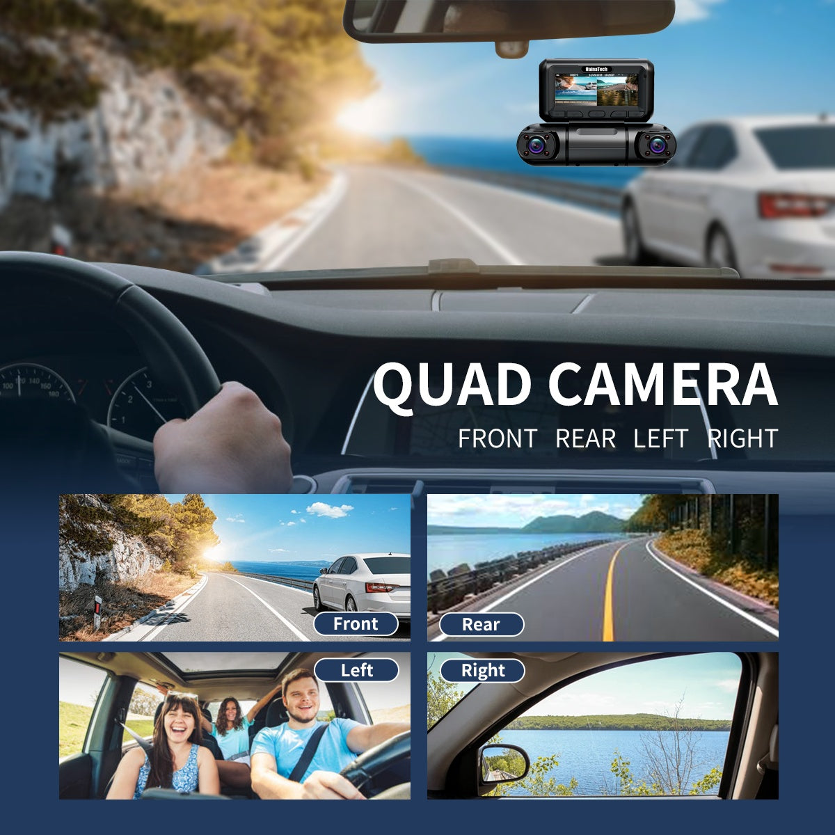 Hainatech 360 Degree View 4 Channel Dash Cam Front And Rear Inside Left Right, Dash Camera For Cars, Built-in GPS WiFi Night Vision, 24 7 Recording Parking Mode Monitor, Free 128G Card by Anker