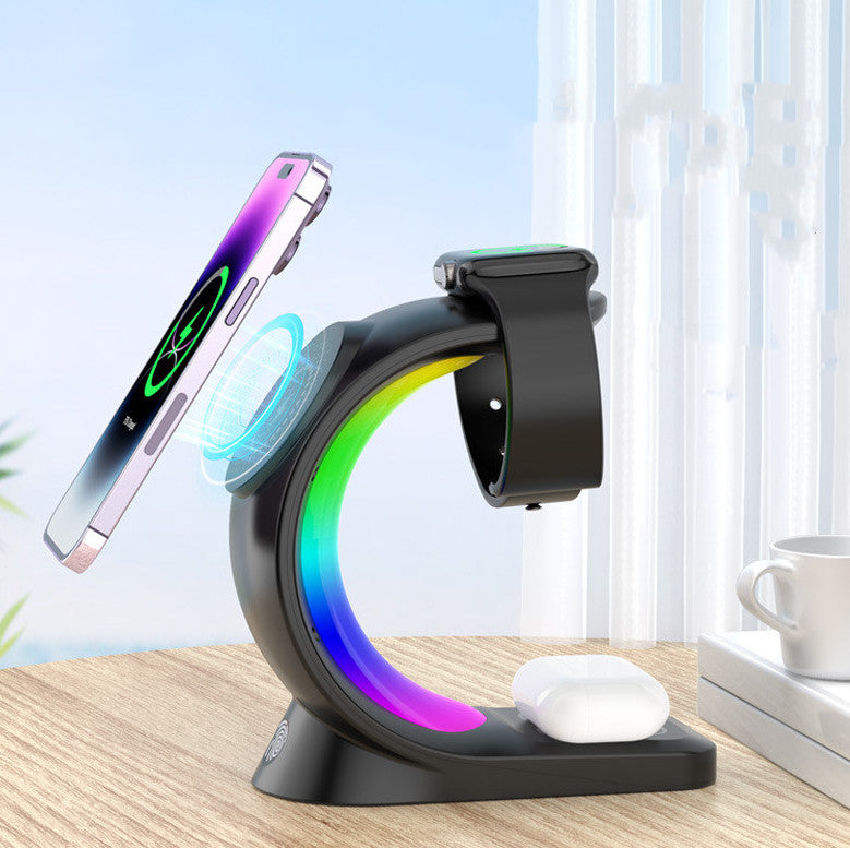 AuraCharge 3-In-1 Magnetic Wireless Charger For iPhone Apple Watch AirPods Pro - RGB Atmosphere Light by Tech-Home Store