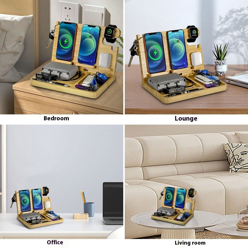 Multifunctional Bamboo Wireless Charger Bracket by Tech-Home Store