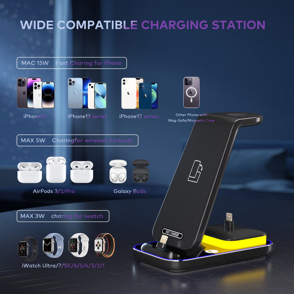 NovaCharge 15W Vertical Wireless Charger For Phone Watch And Headset - Fast Charge Stand With Universal Fit by Tech-Home Store