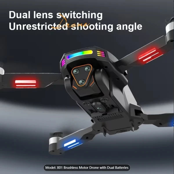 New Foldable Quadcopter Drone X01 Features: 4.5-inch Independent Display Screen Triple Cameras USB Charging Remote Controller Motorized Adjustable Camera Real-time Screen Image Transmission 360° by Tech-Home Store