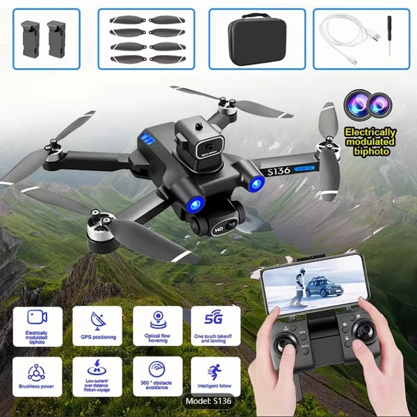 S136 Foldable Drone, Optical Flow Positioning And Intelligent Obstacle Avoidance, Smart Follow Mode And 90° Adjustable Camera, One-Key Return Function, Perfect For Adults, Ideal Toy And Gift by Tech-Home Store
