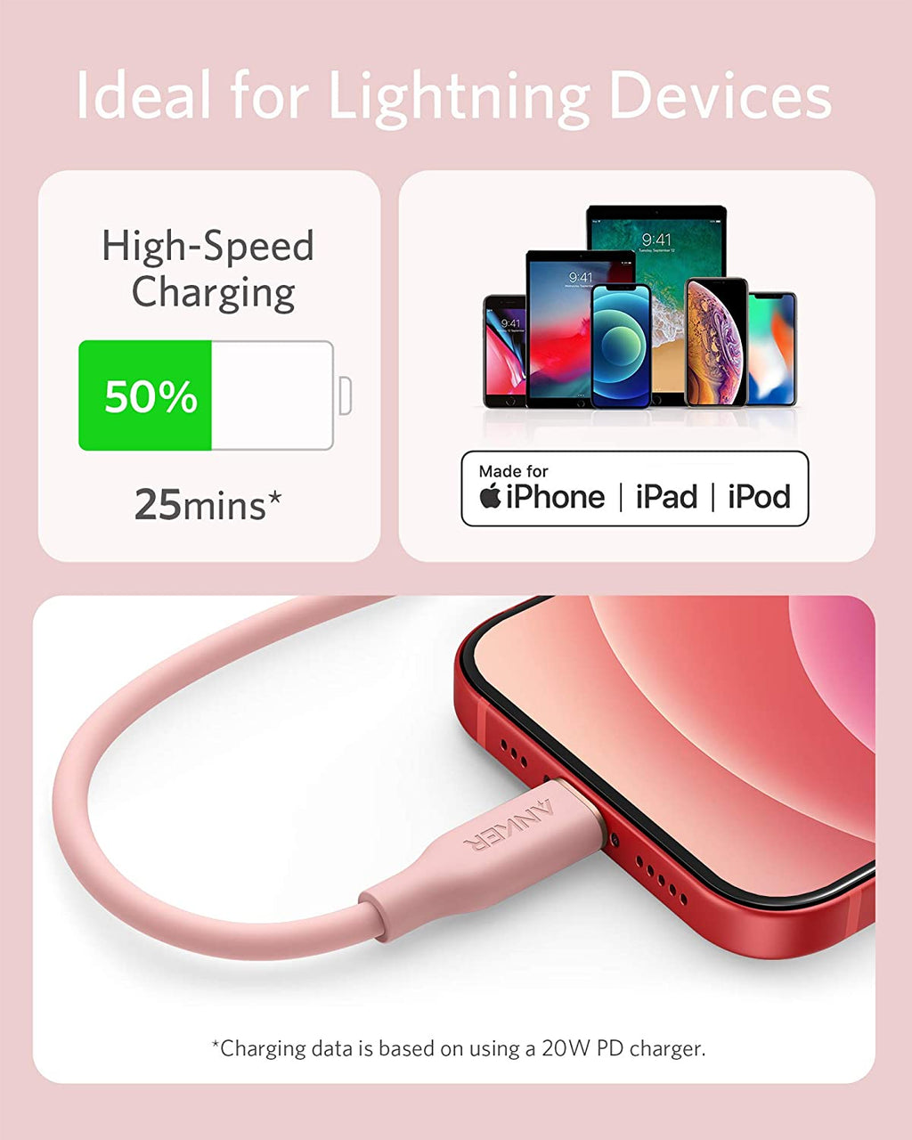 Anker 641 USB-C to Lightning Cable Flow 3 ft Silicone - Soft Silicone Finish for Premium Durability by Anker