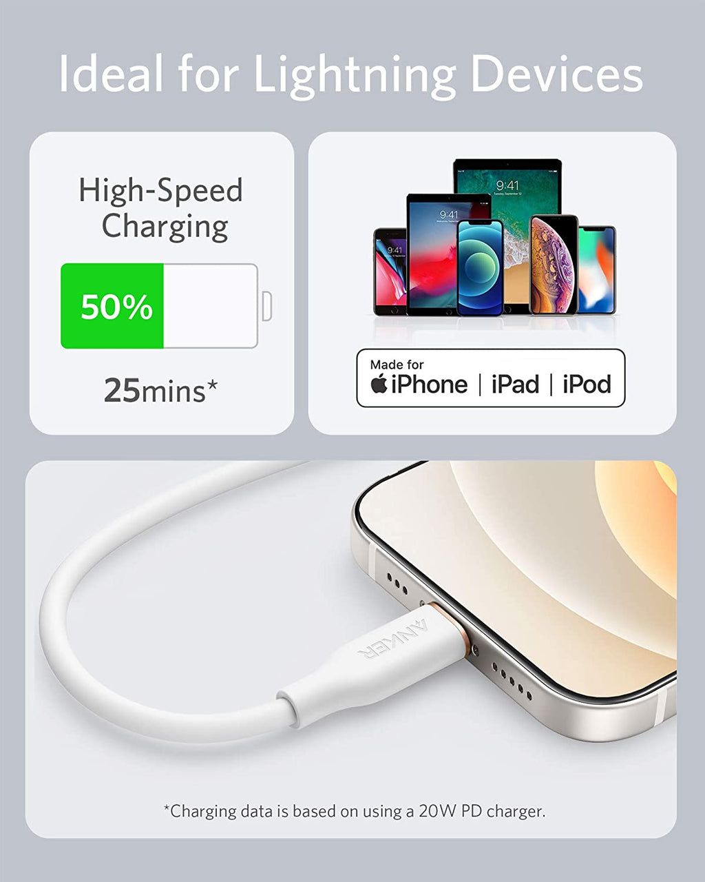 Anker 641 USB-C to Lightning Cable Flow 3 ft Silicone - Soft Silicone Finish for Premium Durability by Anker
