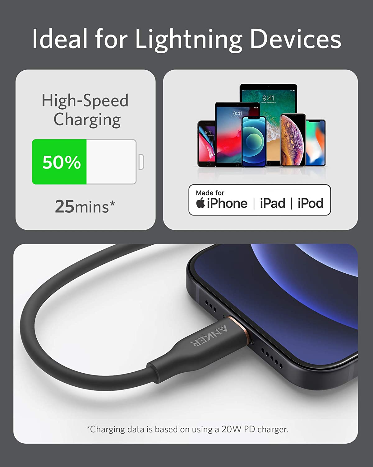 Anker 641 USB-C to Lightning Cable Flow 3 ft Silicone - Soft Silicone Finish for Premium Durability by Anker