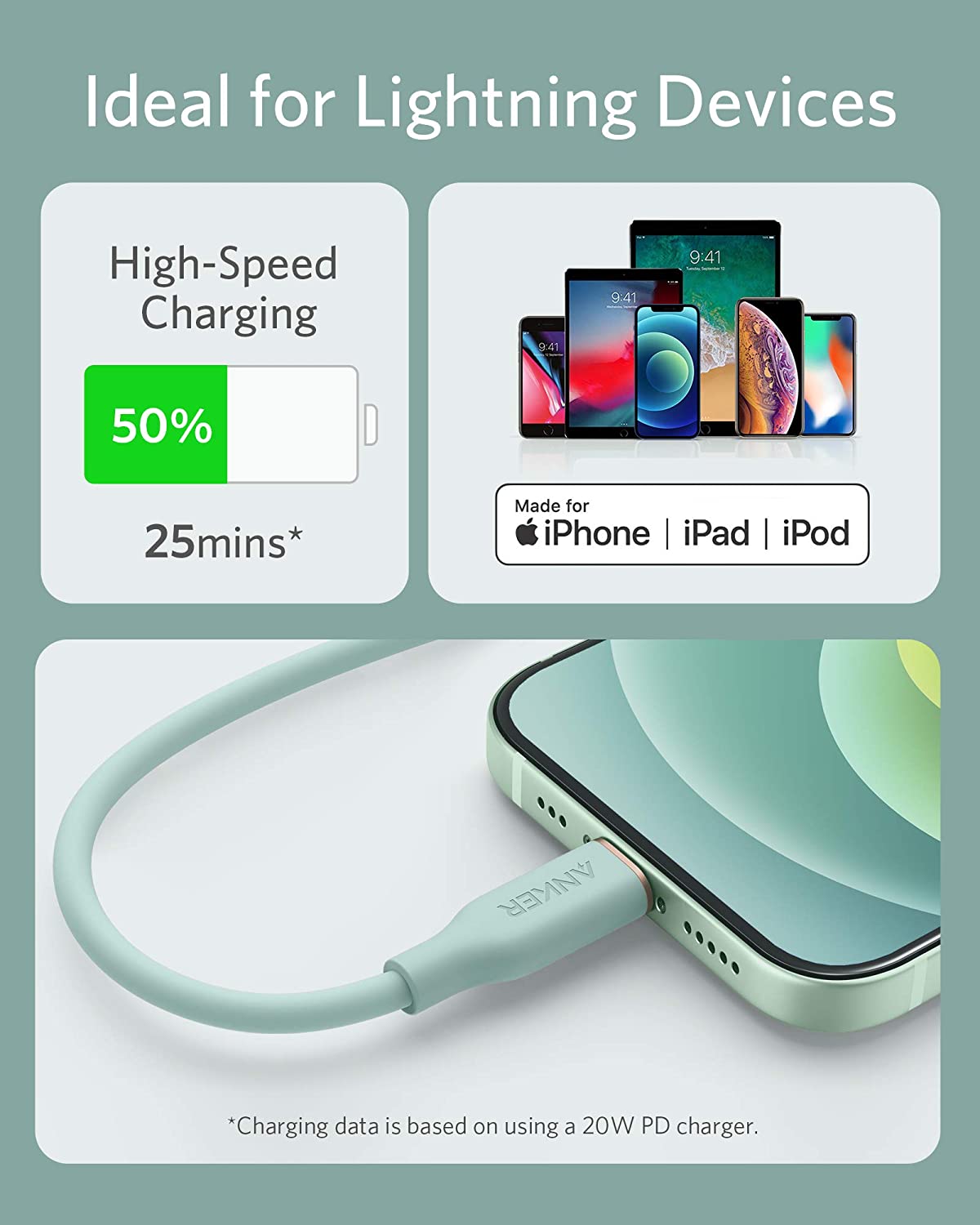 Anker 641 USB-C to Lightning Cable Flow 3 ft Silicone - Soft Silicone Finish for Premium Durability by Anker