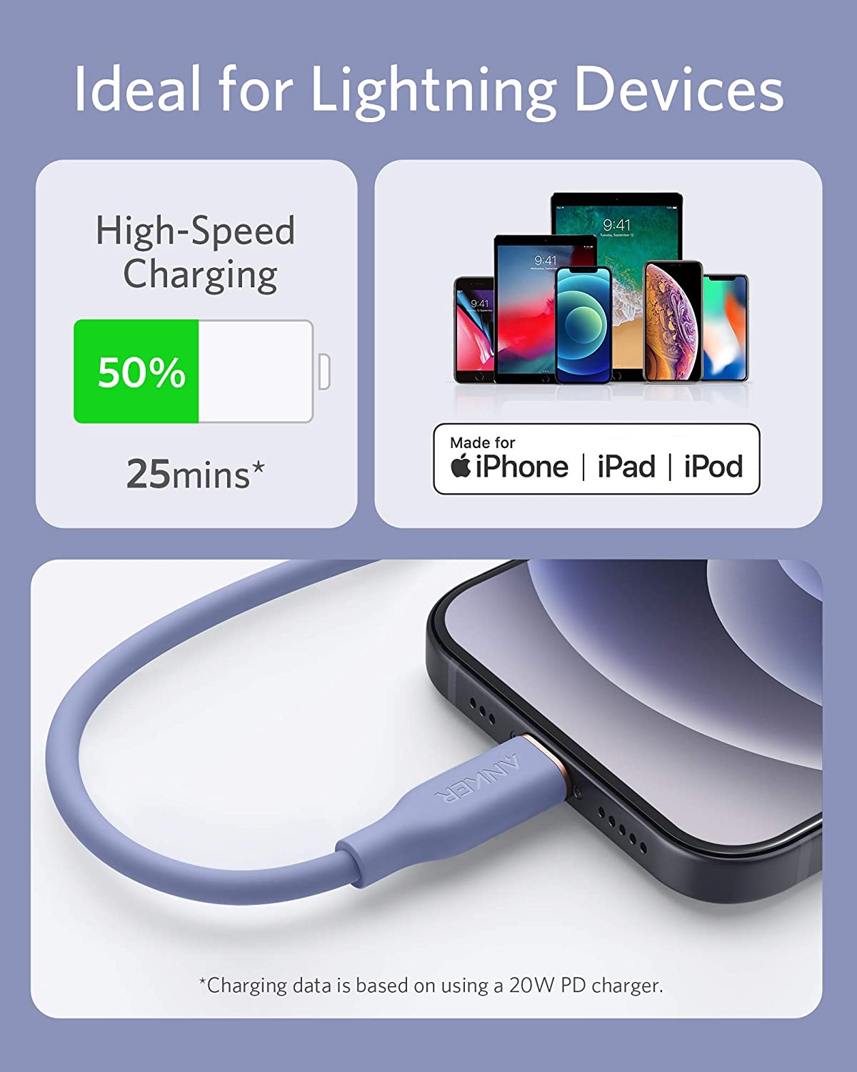 Anker 641 USB-C to Lightning Cable Flow 3 ft Silicone - Soft Silicone Finish for Premium Durability by Anker