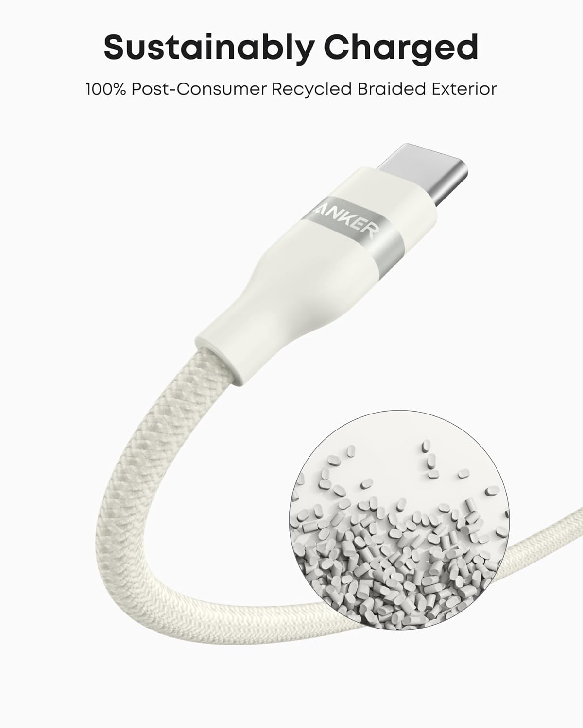 Anker USB A to USB C Cable - Upcycled Braided Design for Reliable Charging with 3 ft or 6 ft Lengths by Anker