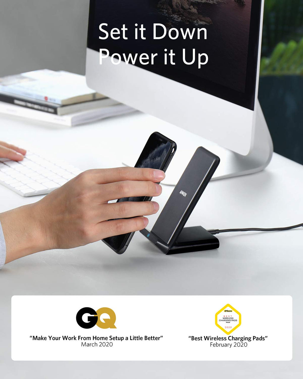 Anker 313 Wireless Charger Stand - Fast Galaxy Charging and Quick iPhone Charging on a Compact Desk Dock by Anker