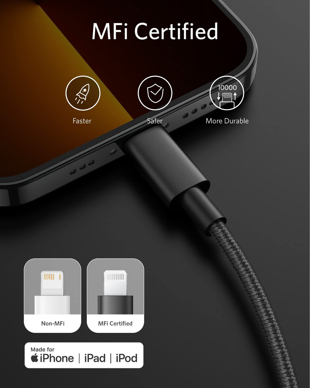 Anker 331 USB-C to Lightning Cable - Durable Fast Charging for iPhone On The Go Everyday by Anker
