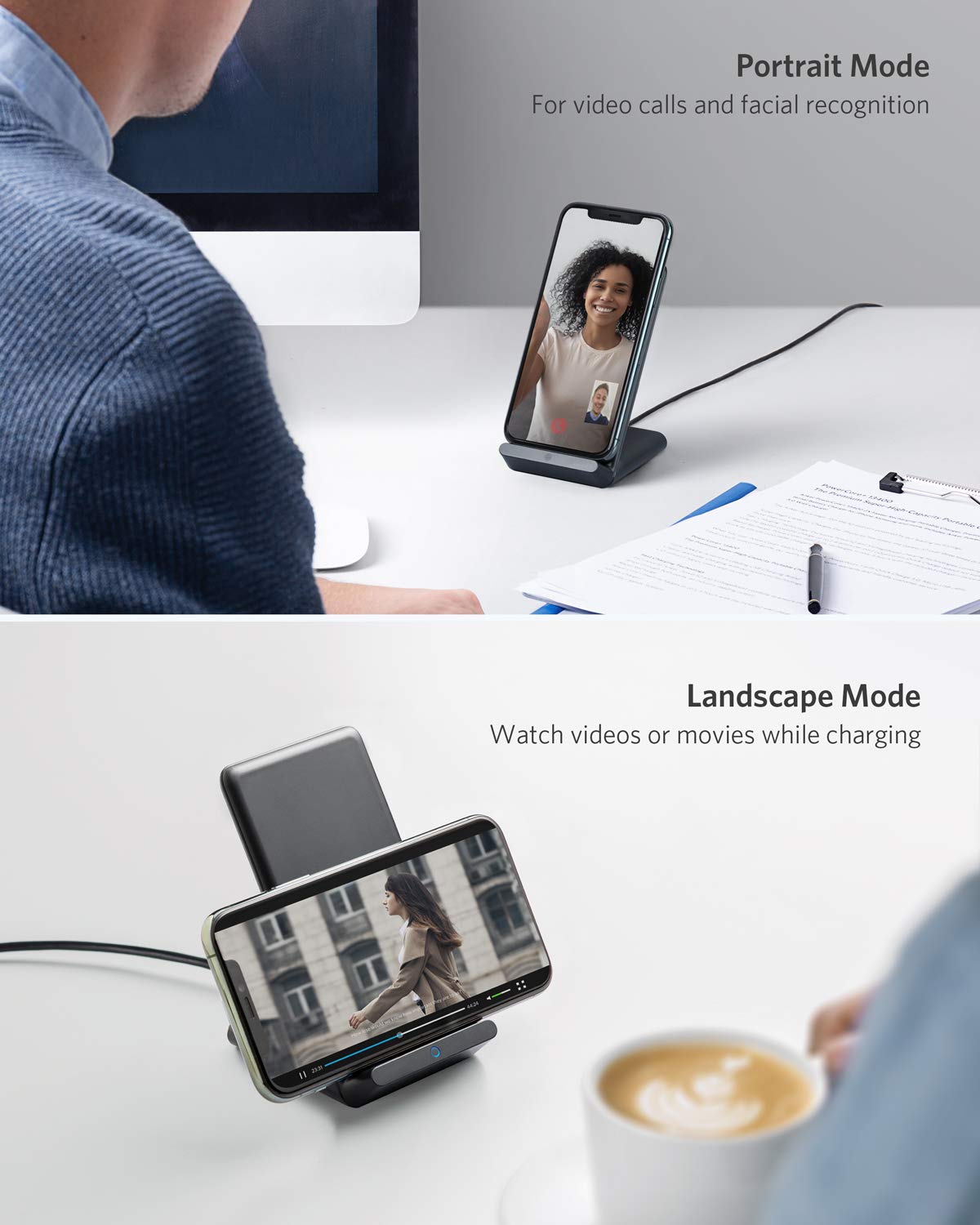 Anker 313 Wireless Charger Stand - Fast Galaxy Charging and Quick iPhone Charging on a Compact Desk Dock by Anker
