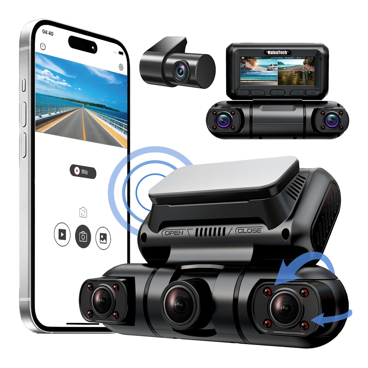 Hainatech 360 Degree View 4 Channel Dash Cam Front And Rear Inside Left Right, Dash Camera For Cars, Built-in GPS WiFi Night Vision, 24 7 Recording Parking Mode Monitor, Free 128G Card by Anker
