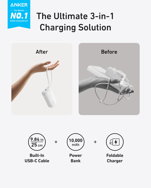 Anker Power Bank 10K Fusion - Compact All-In-One Travel Charger With Built-In Cable and Foldable Plug by Anker