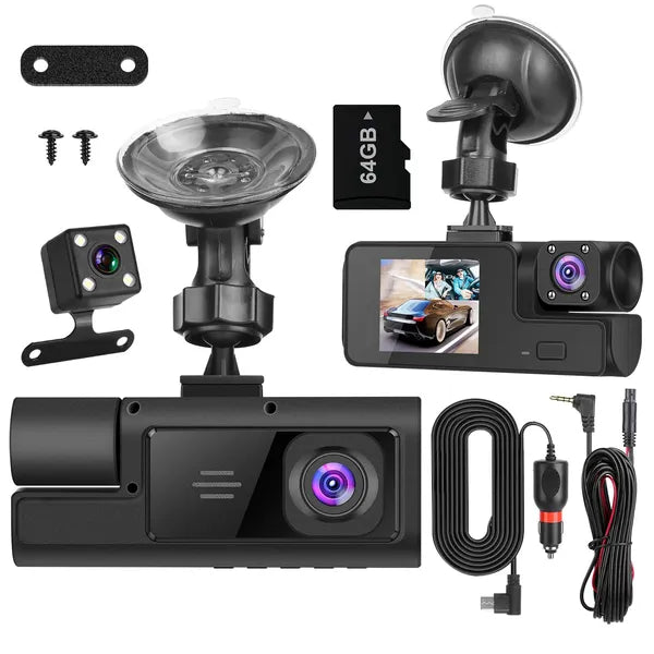 WiFi FHD 1080P Car Dash Cam 3 Channels Front Rear Inside Dash Camera With Loop Recording Reversing Visual 170° Wide Angle 64G Card Included by Tech-Home Store
