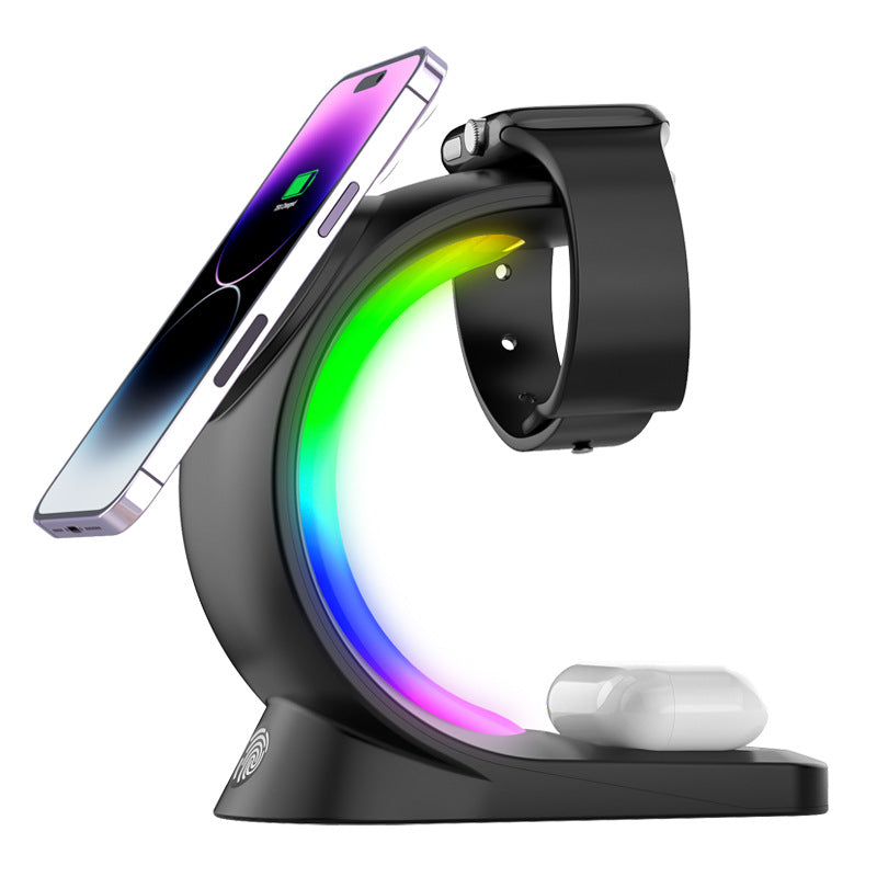 AuraCharge 3-In-1 Magnetic Wireless Charger For iPhone Apple Watch AirPods Pro - RGB Atmosphere Light by Tech-Home Store