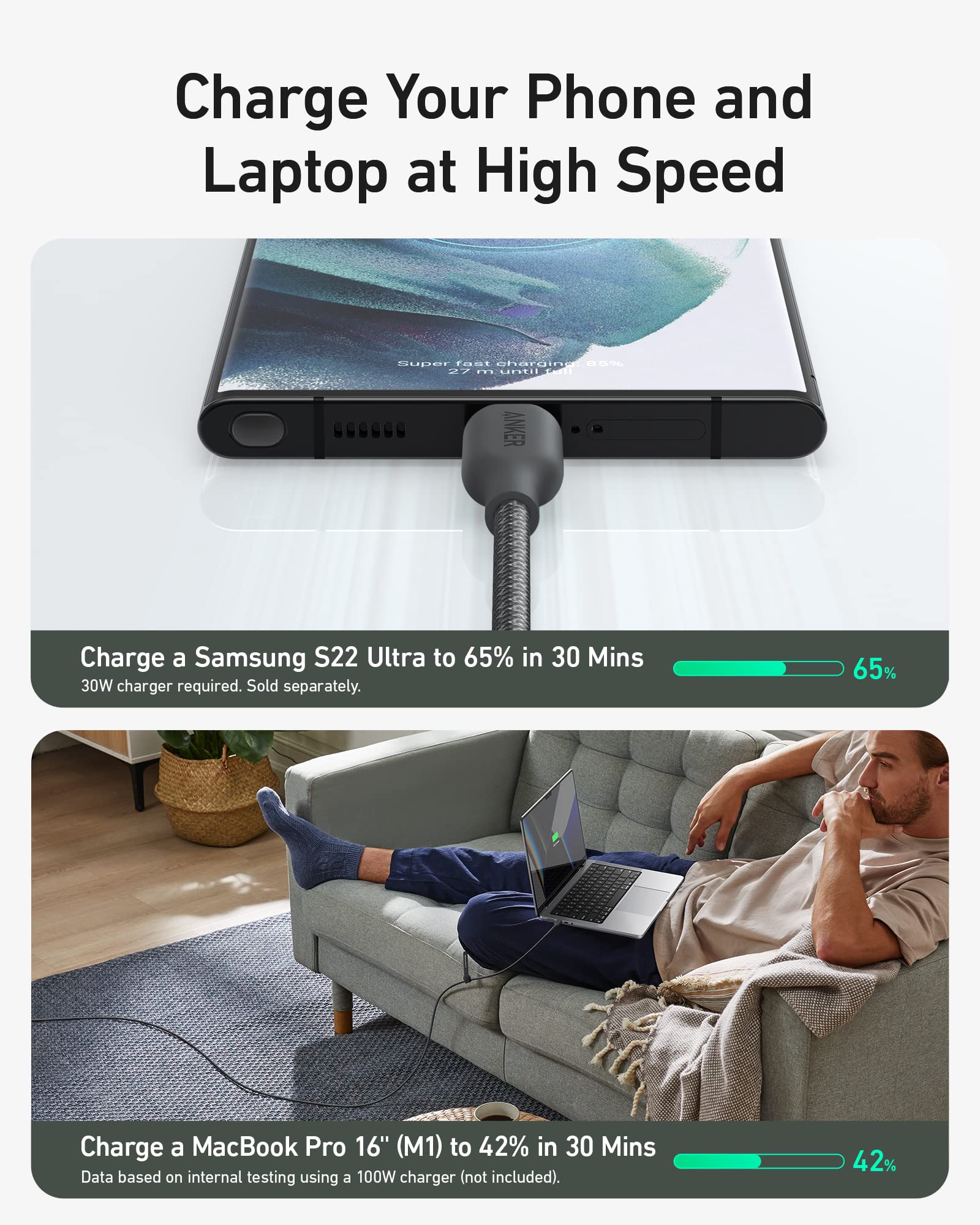 Anker 543 USB C To USB C Cable 240W PD - 10 Ft Bio Based Nylon Durability For Fast Charging And Everyday Use by Anker