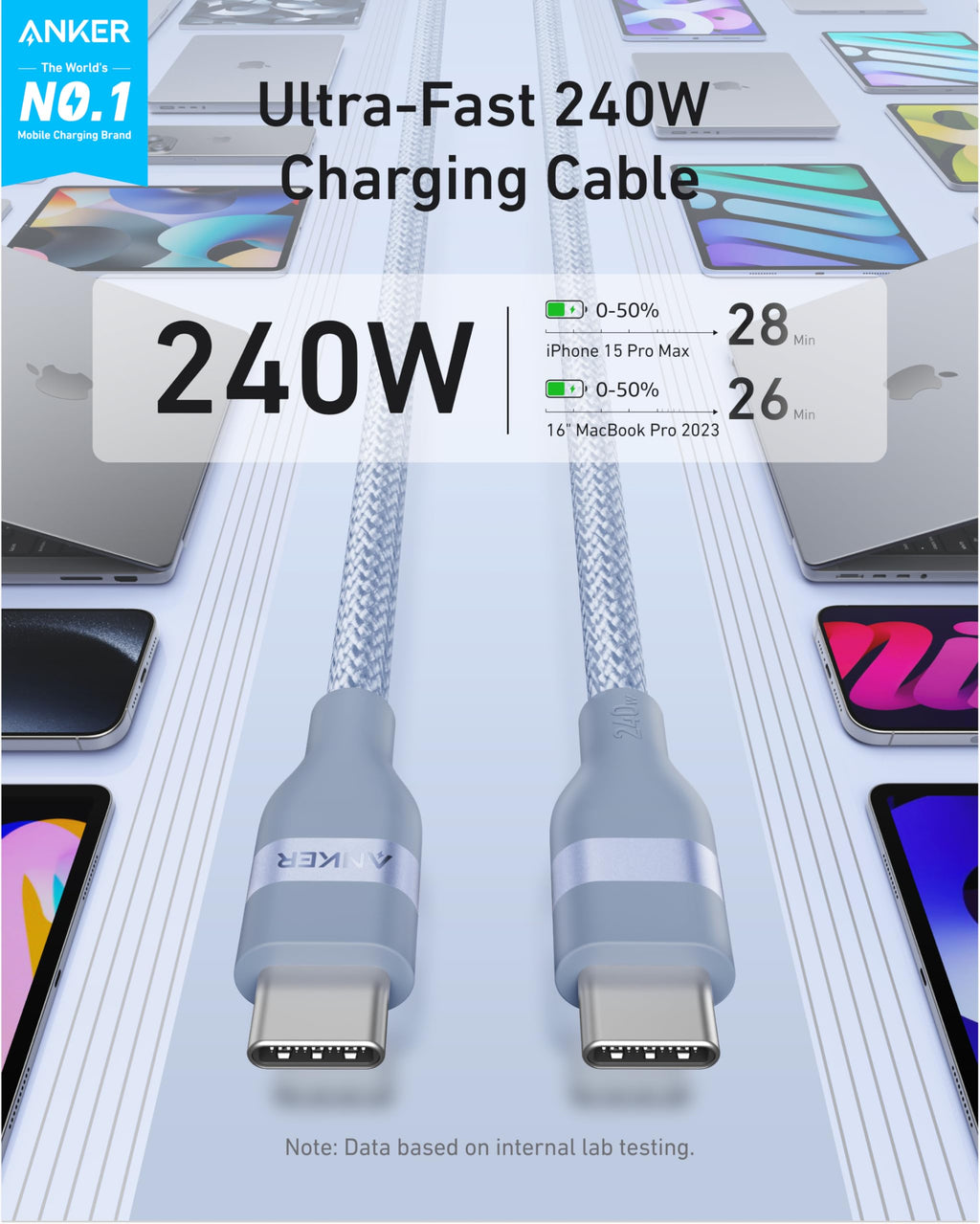 Anker USB-C To USB-C Cable 240W Upcycled Braided - Ultra Fast Charging For Laptops And Phones by Anker